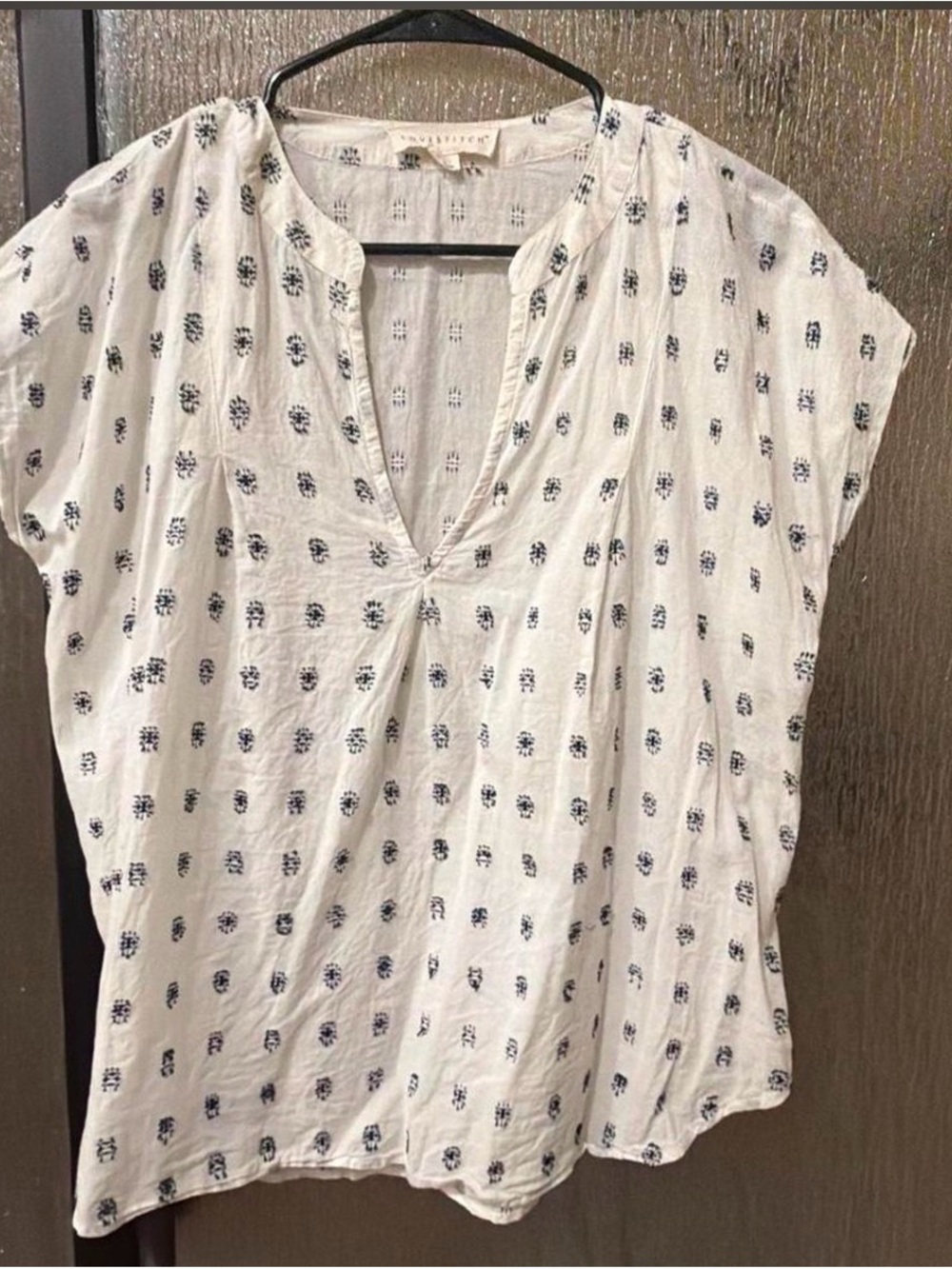 lovestitch White V-Neck Short Sleeve Printed Blouse